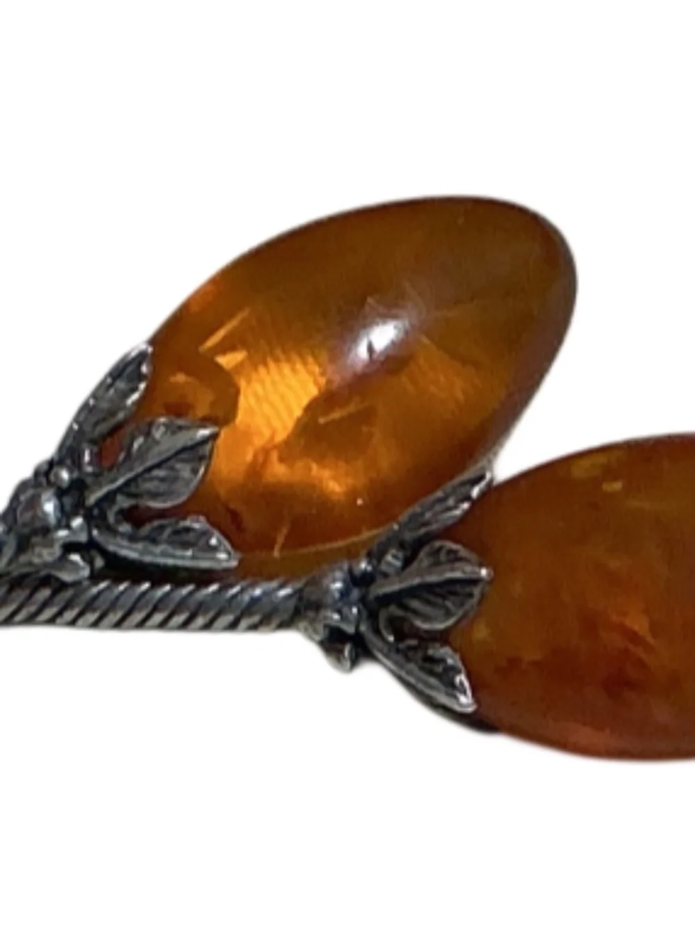 Vintage Genuine Amber Sterling Silver Drop Dangle Earrings 1.75